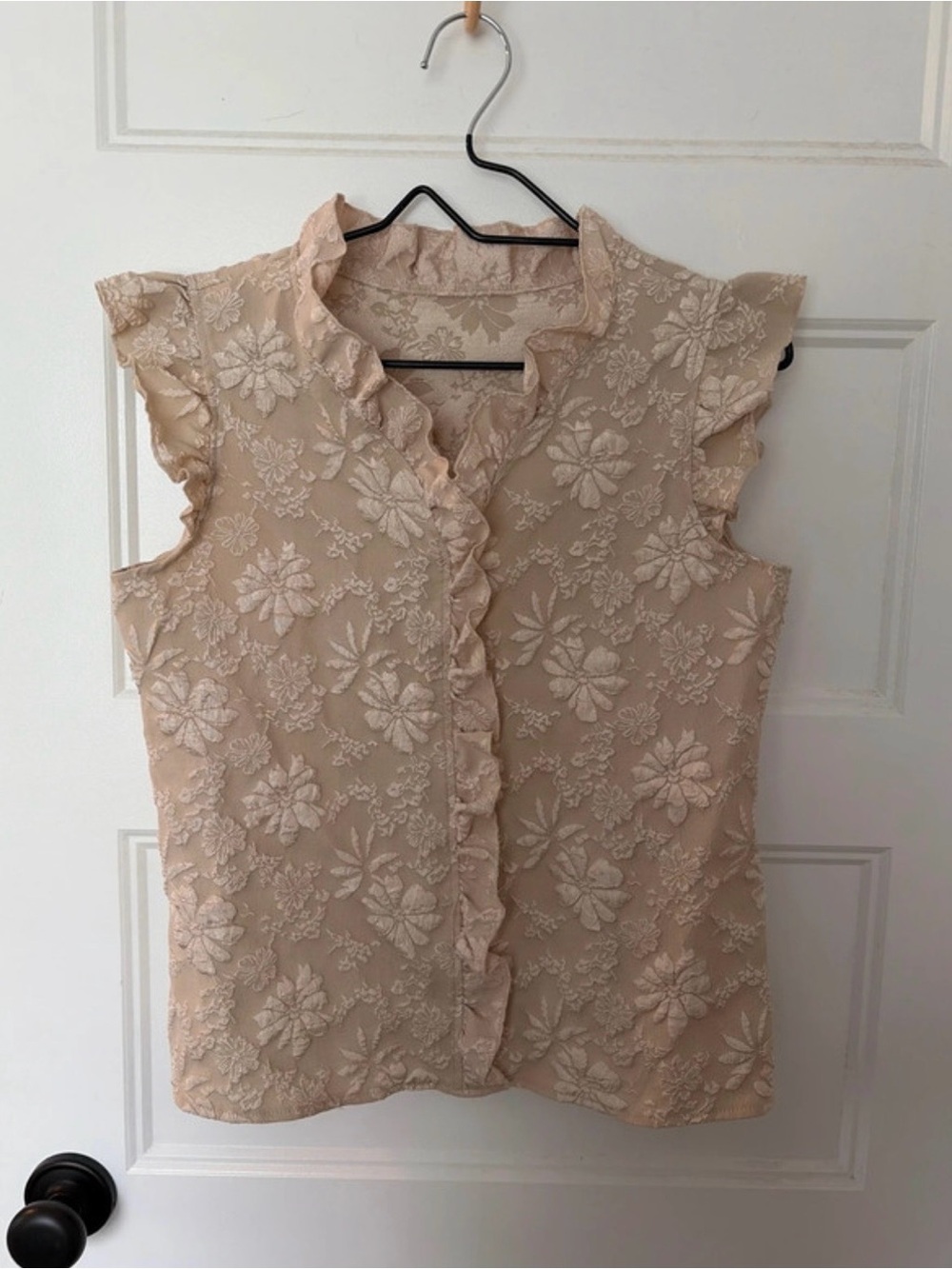Shein Beige Floral Ruffle Blouse Size Small